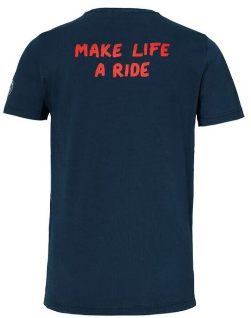 "Make Life a Ride" T-shirt - nachtblauw/rood