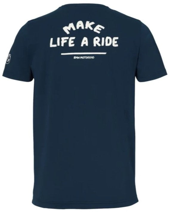 T-Shirt Make Life A Ride - nachtblauw/wit - maat S